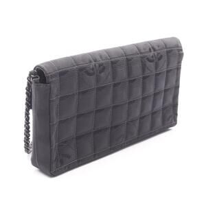 Chanel Bar Chocolate Canvas Bag Black Leather Travel Shoulder Black